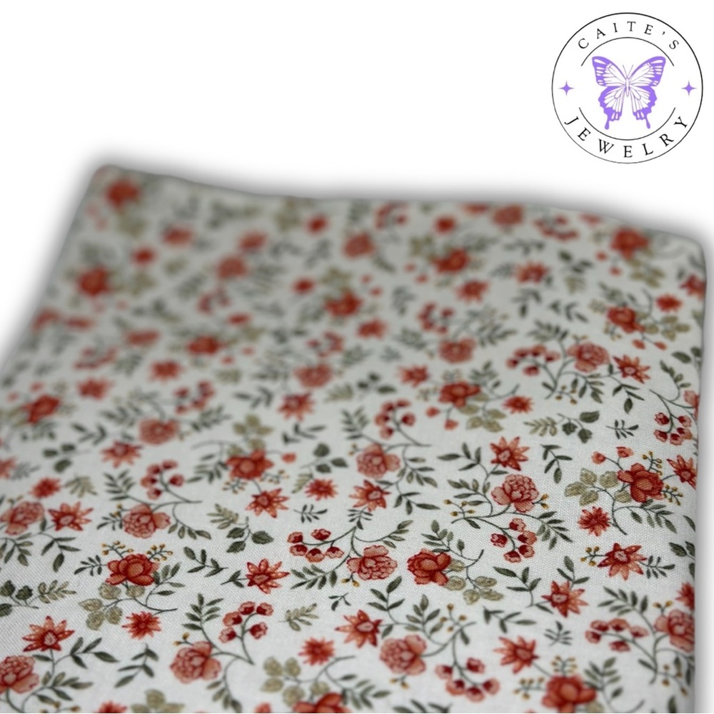 Handmade Small Book/Kindle Sleeve with a Red and Sage Floral Fabric